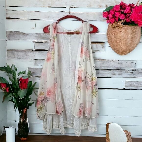 R Cinco Ranch Boho Hippie Western Embroidered Floral Print Draped Layered Vest - Picture 2 of 11